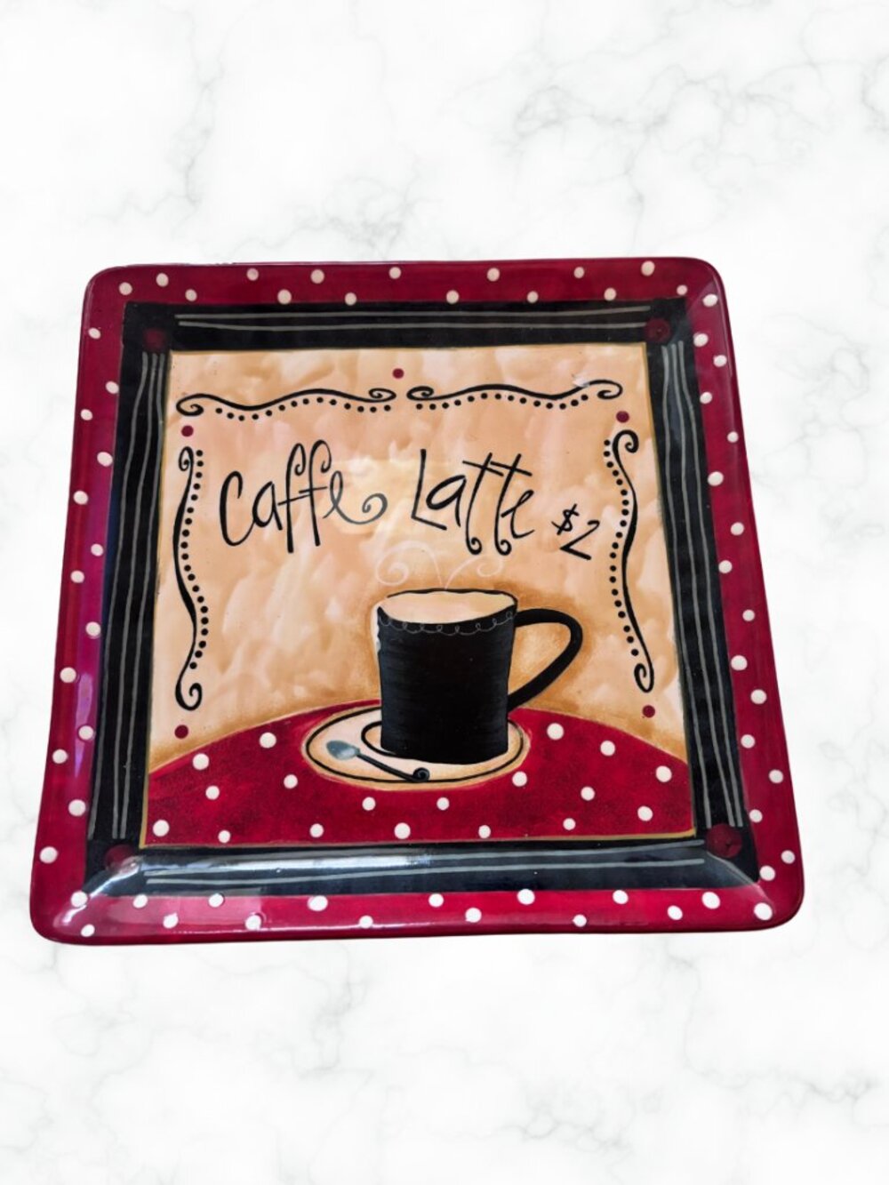 CERTIFIED INTERNATIONAL Nostalgic Coffee Caffe Latte Square Ceramic Plate 11x11